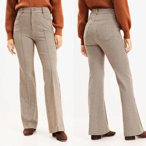 LOFT NWT Petite Curvy Five Pocket Flare Pants Plaid Bi-Stretch Brown/Tan Size 4p